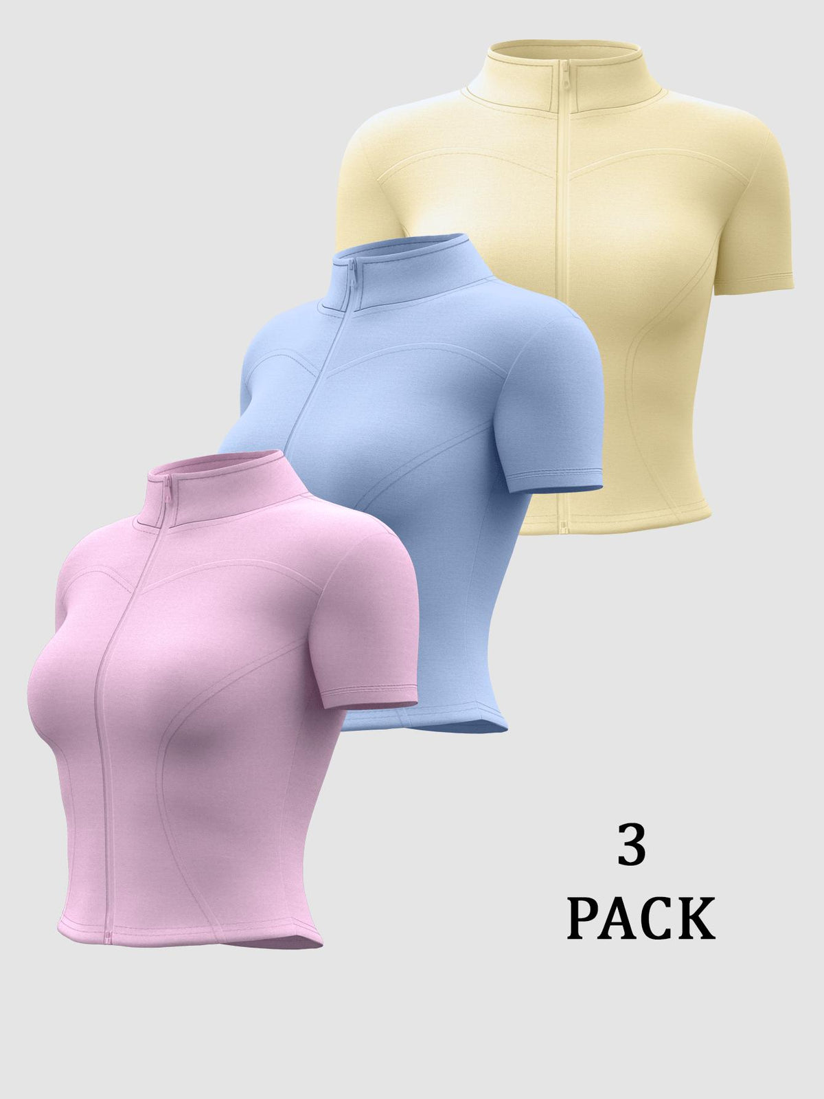 3 Pack Short Sleeve Zip Crop Jackets - Light Blue, Pink & Yellow