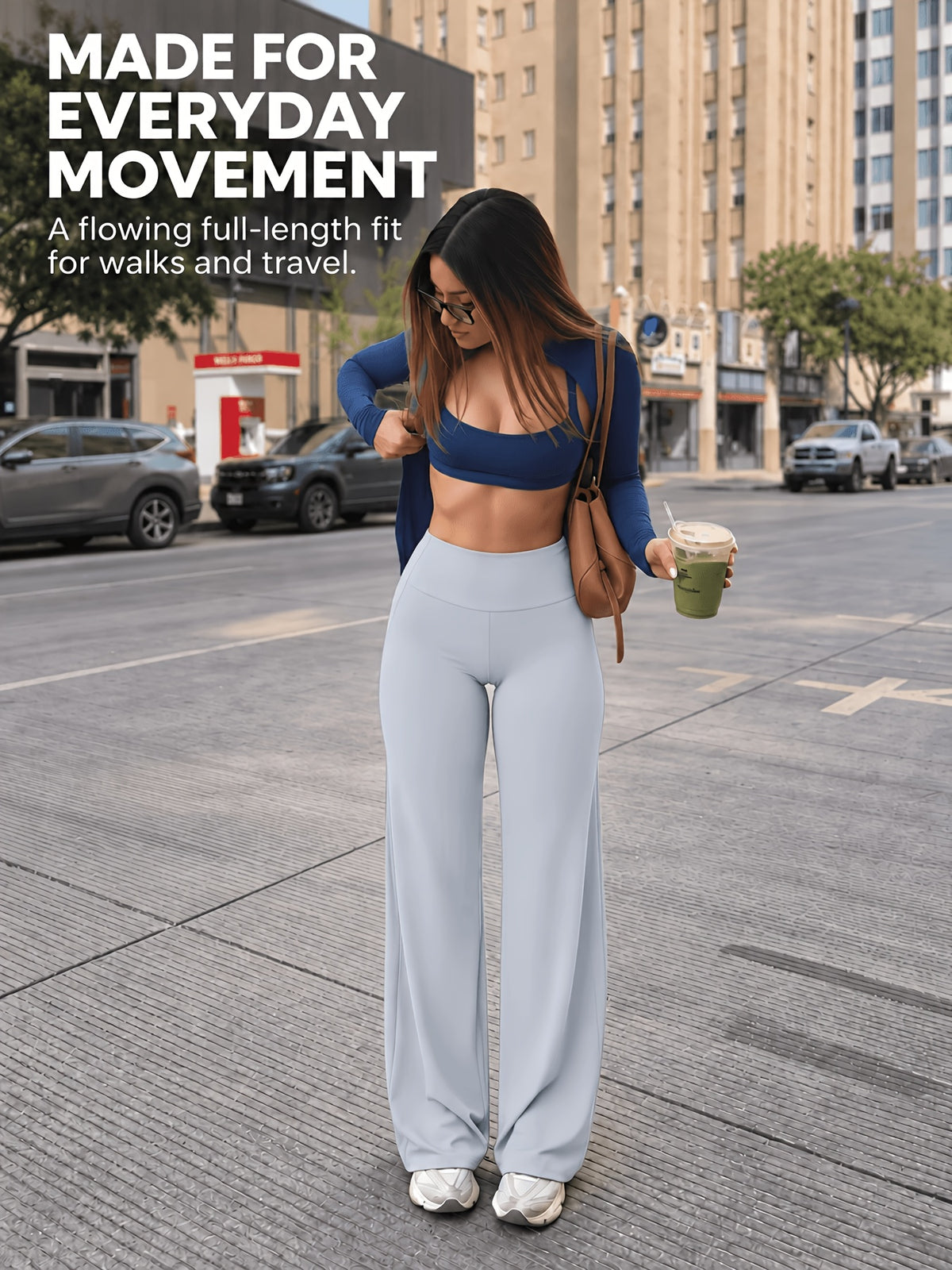High Stretch Wide Leg Tummy Pants - Light Grey