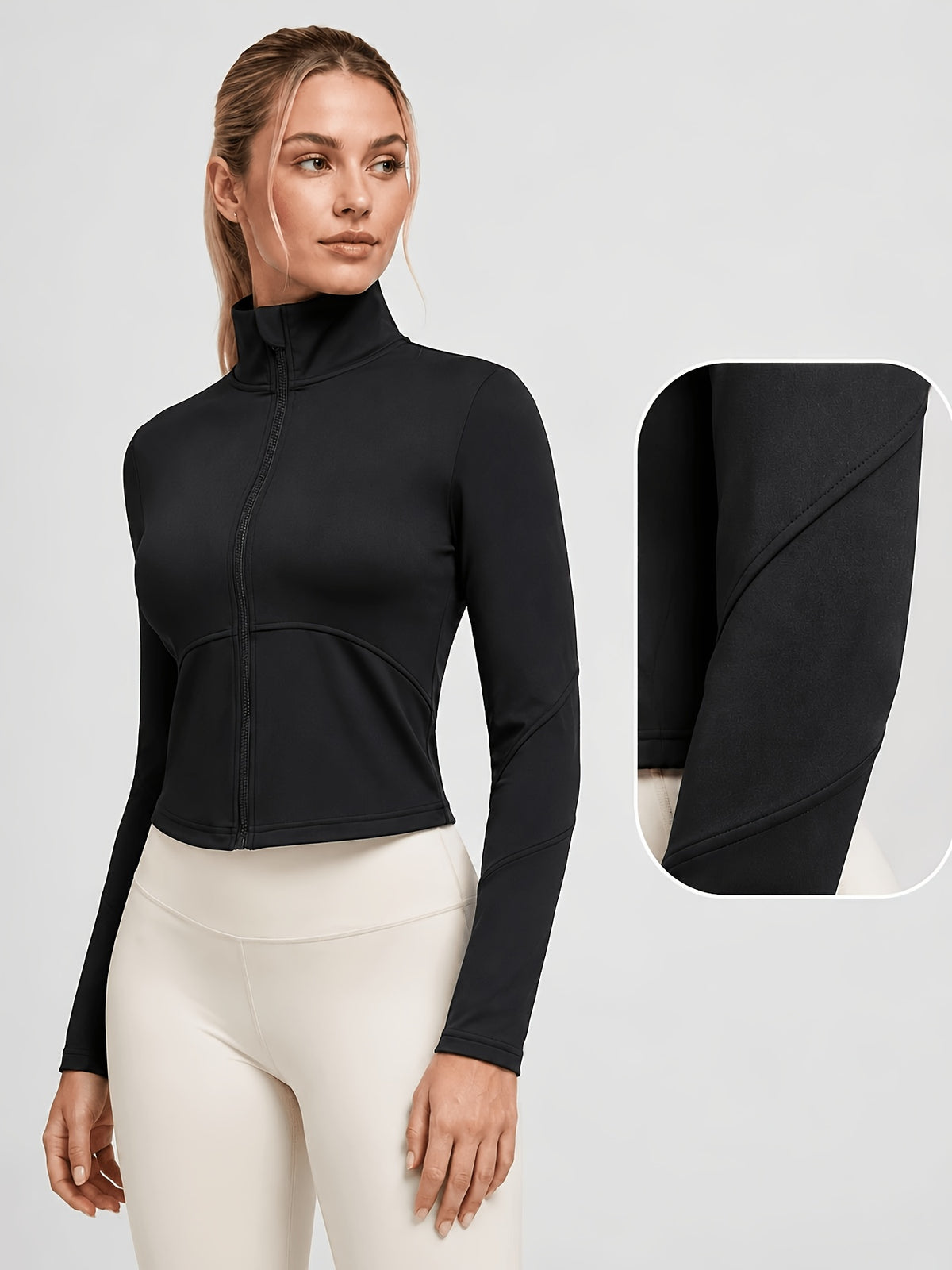 Slim Fit Stretch Zip Up Yoga Jacket - Black