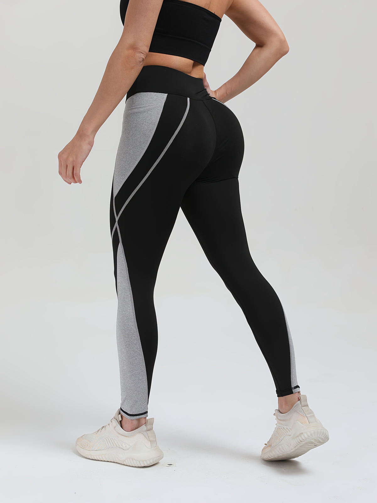 Two-Tone Running Tight Leggings - Black Gray