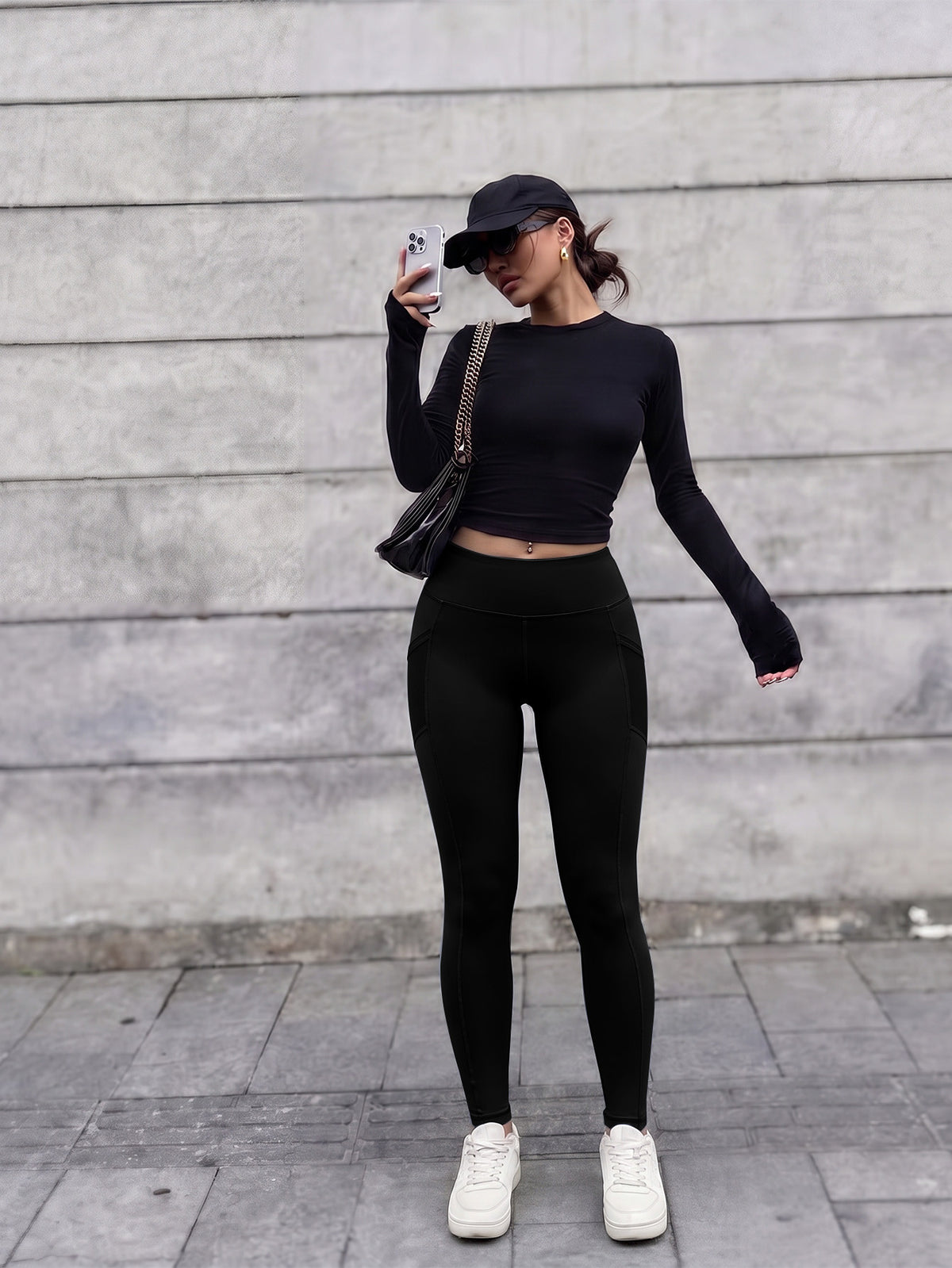Side Pocket Shaping High Waist Leggings - Black