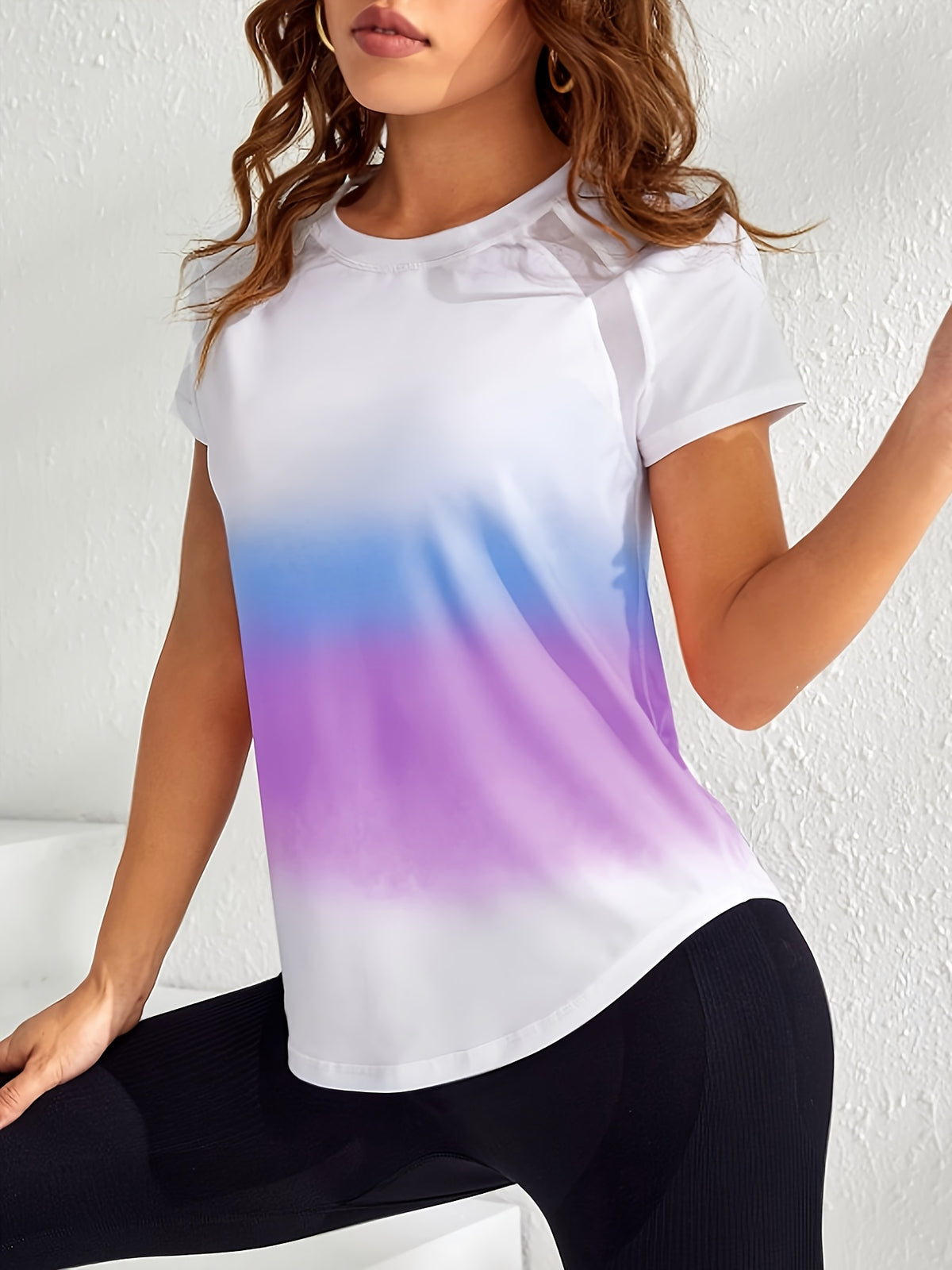 Tie-Dye Mesh Patchwork Sports Tee - Purple Ombre