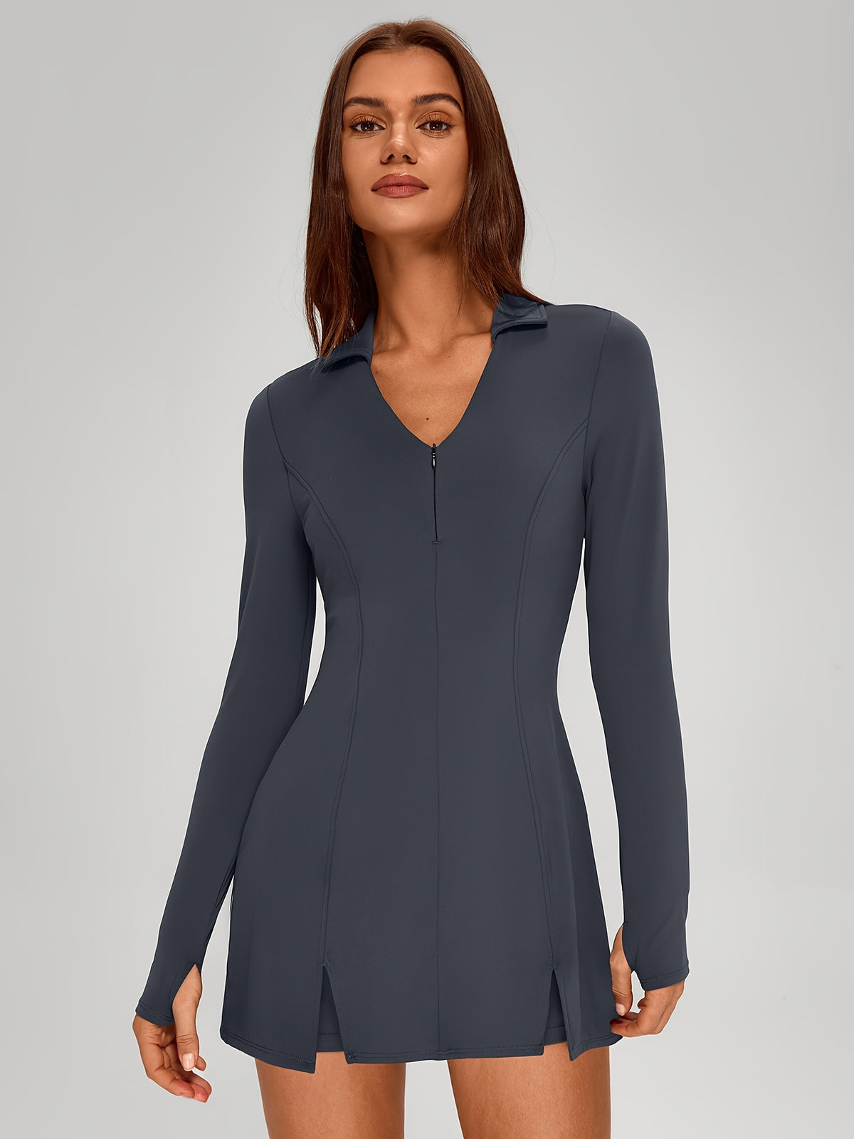 Long Sleeve Tennis Dress - Dark Grey