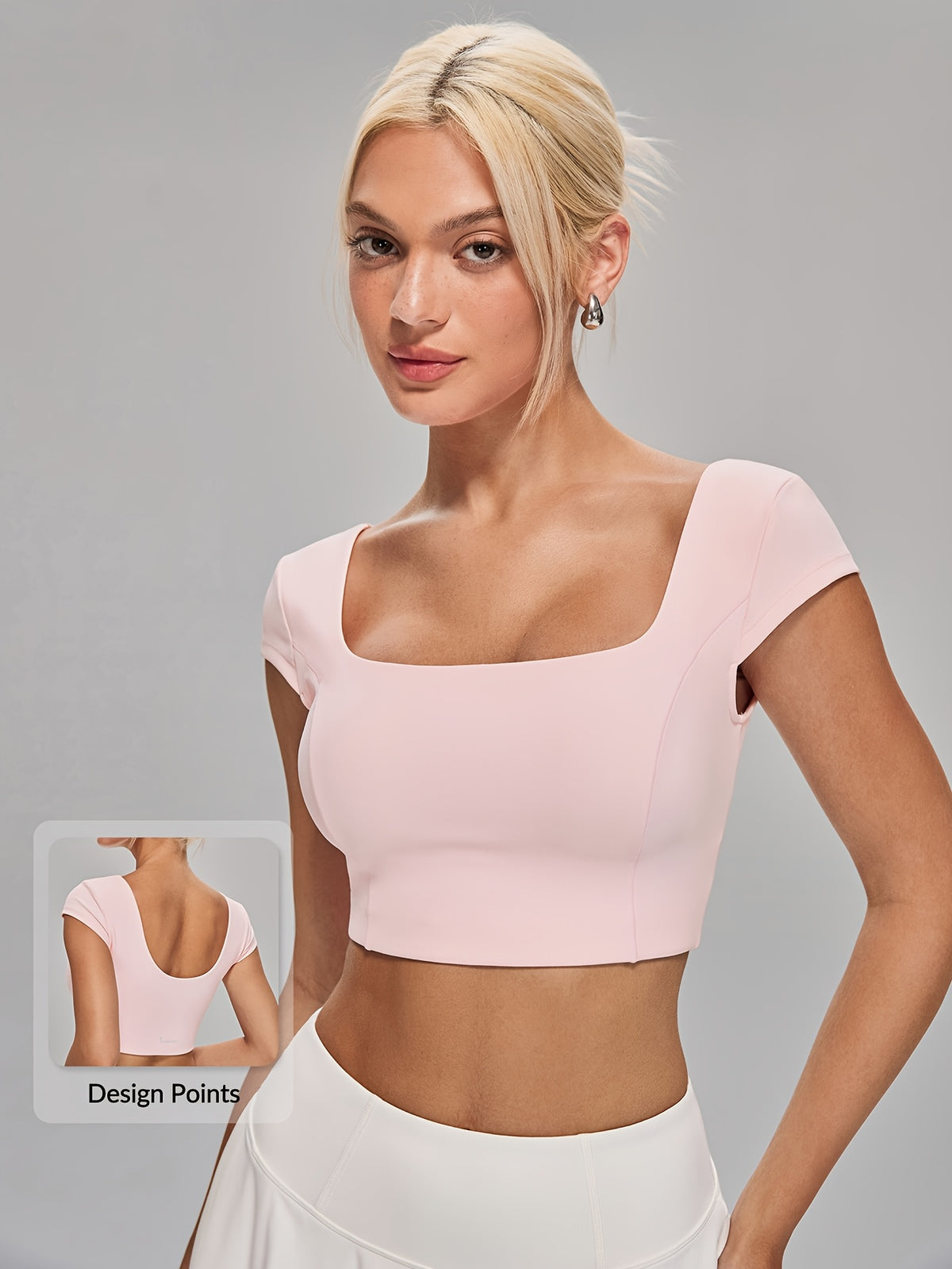 Square Neck Open Back Crop Top - Blush Grey