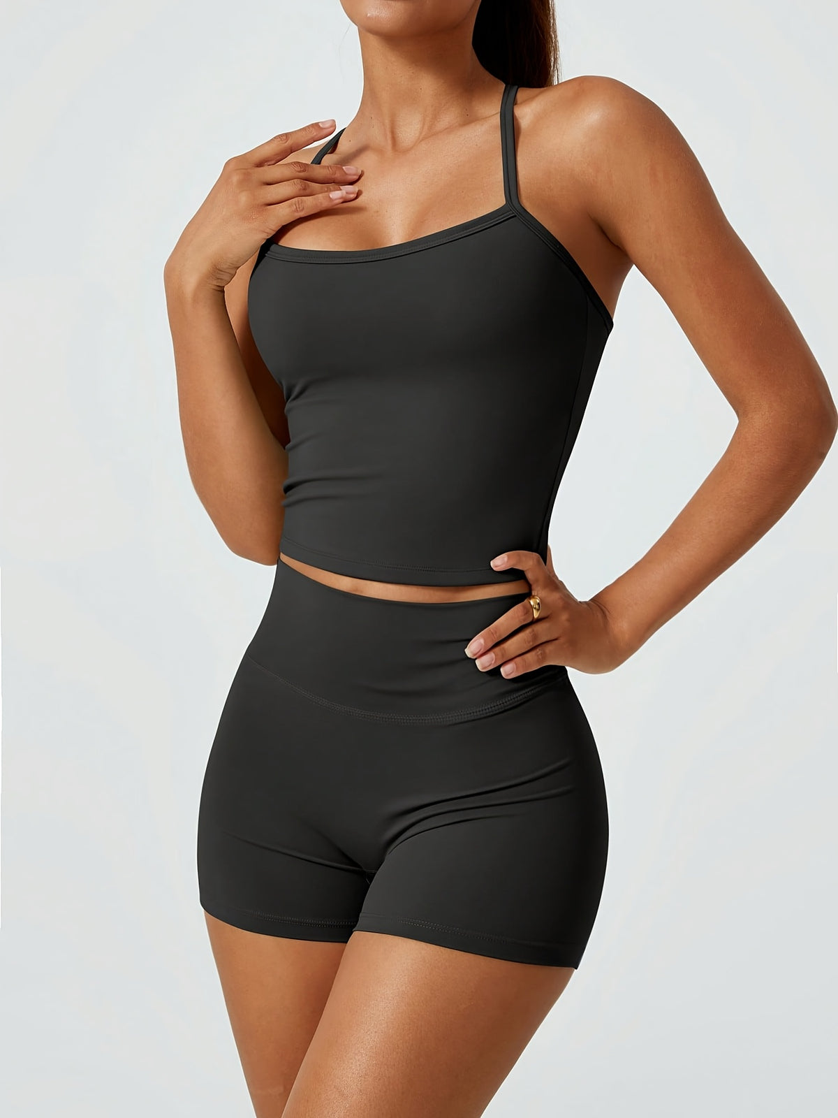 Strappy Back Tank & Shorts Set - Black