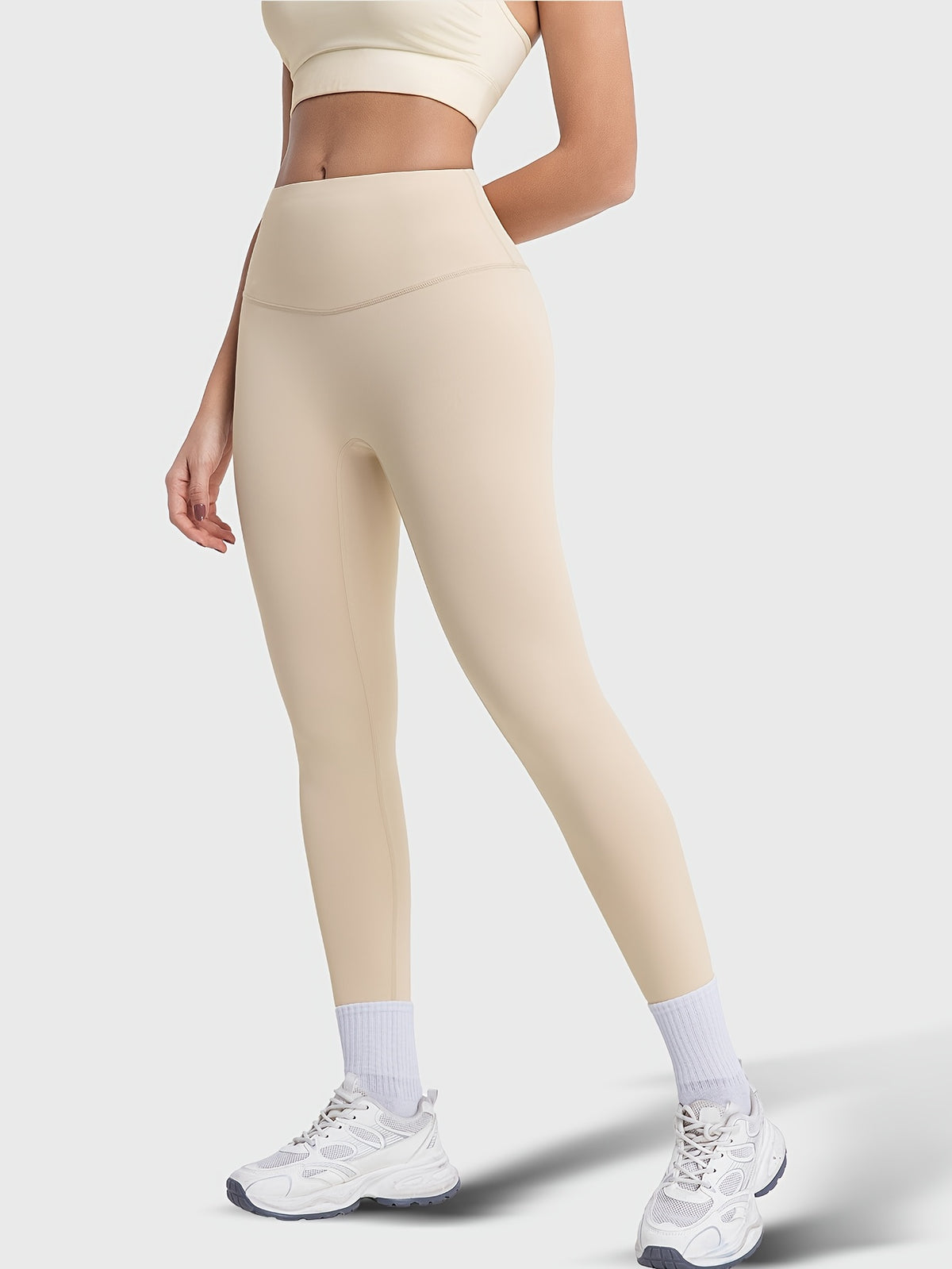Crew Neck Tee & Leggings Set - Beige
