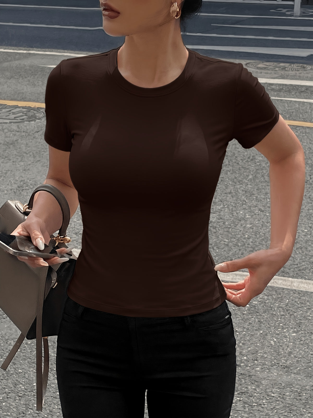 Slim Fit Quick Dry Crew Neck Tee - Coffee