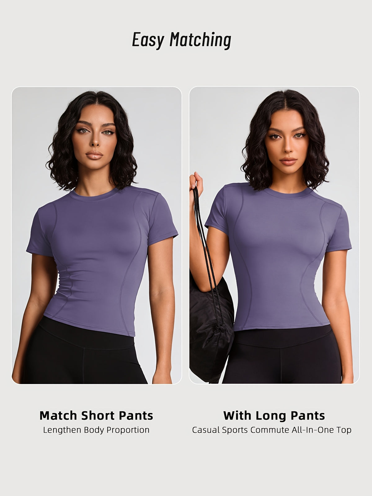 Quick-Dry Round Neck Yoga Tee - Violet Blue