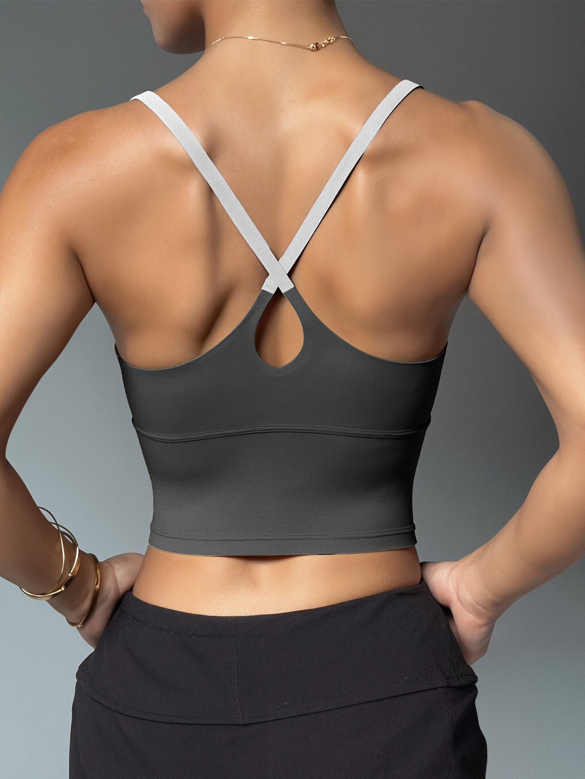 Color Block Padded Yoga Cami - Star Black