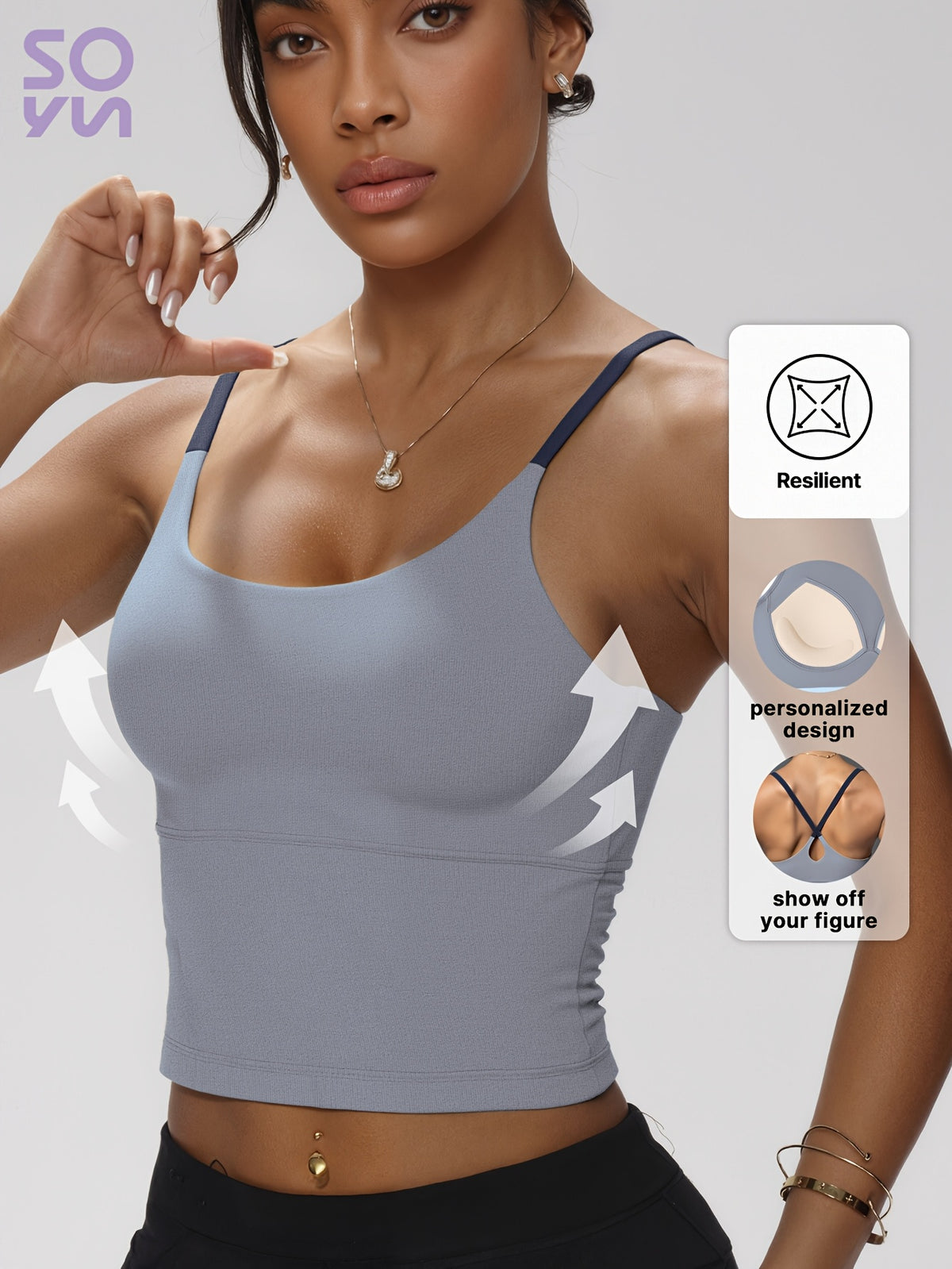 Color Block Padded Yoga Cami - Sky Blue