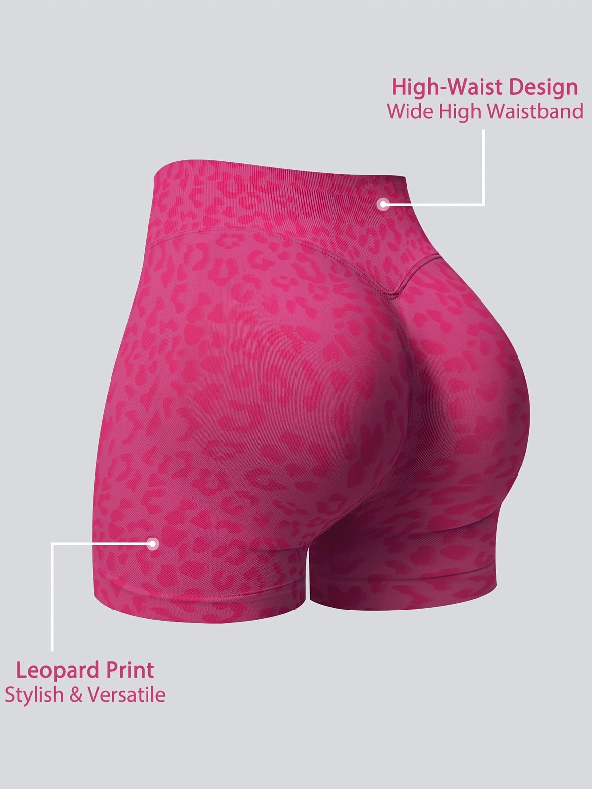 Leopard Seamless Ribbed Biker Shorts - Raspberry