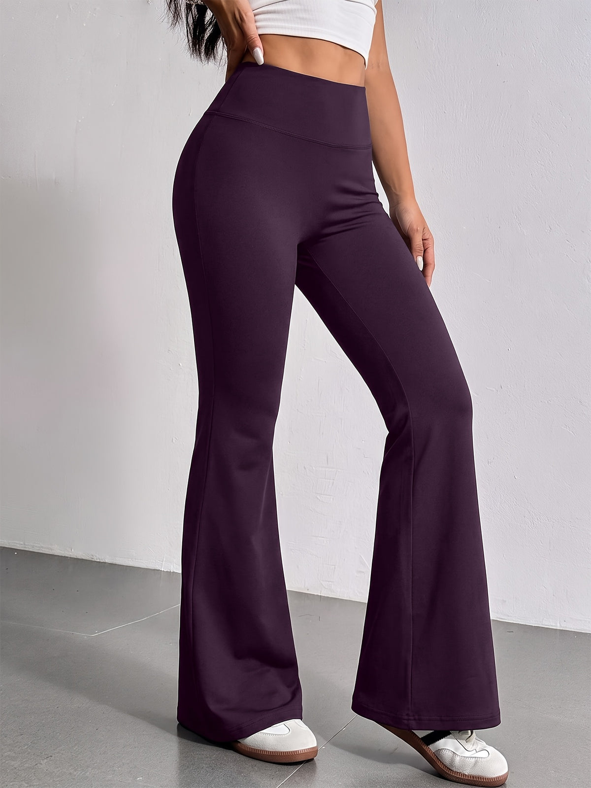 Tummy Control High Waist Flare Leggings - Deep Purple