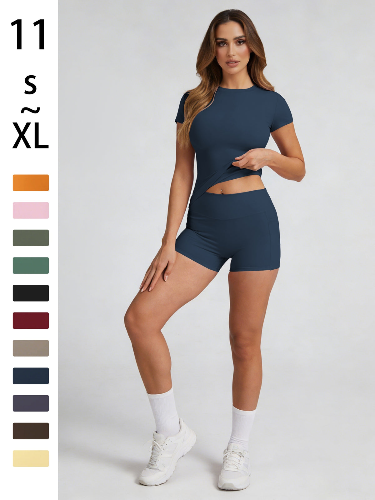 Tummy Control Top & Pocket Shorts Set - Badge Blue