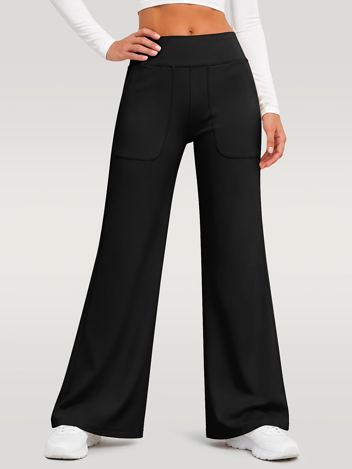 Draped Wide Leg Pocket Pants - Black