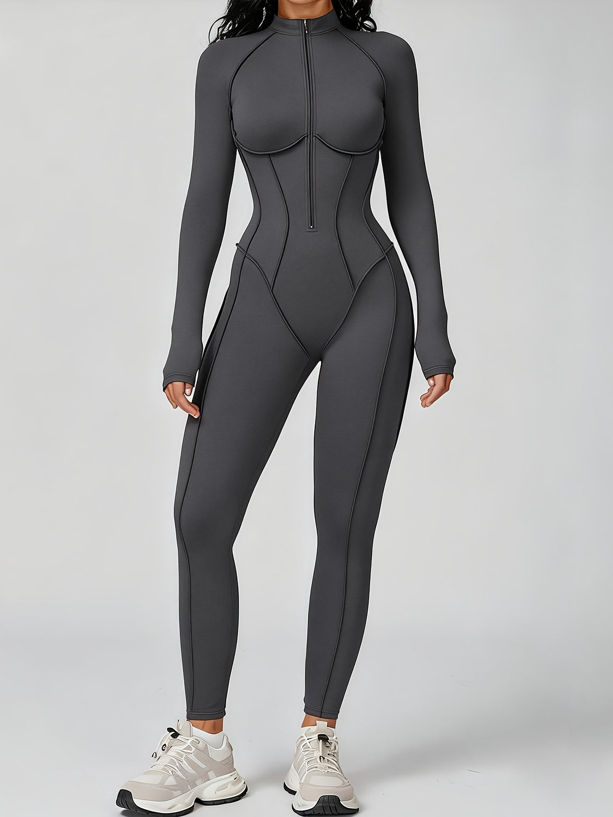 Half Zip Long Sleeve Jumpsuit - Graphite