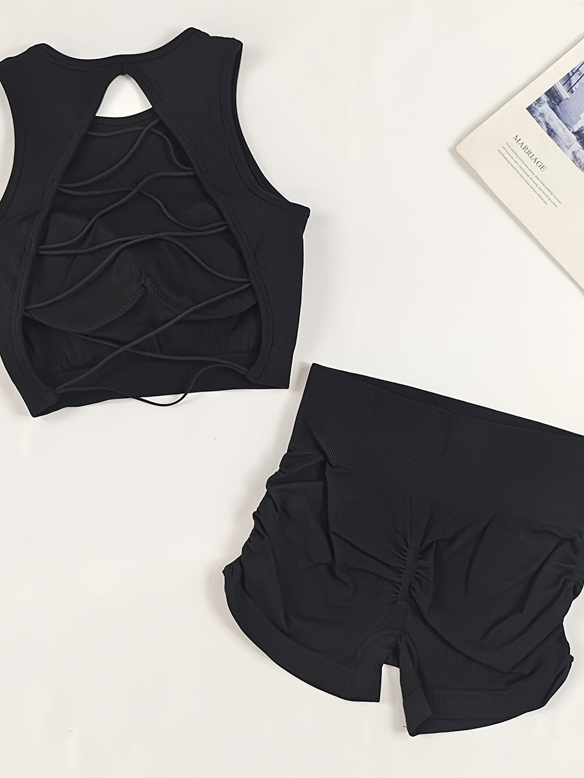 Seamless Crossband Tank & Shorts Set - Black