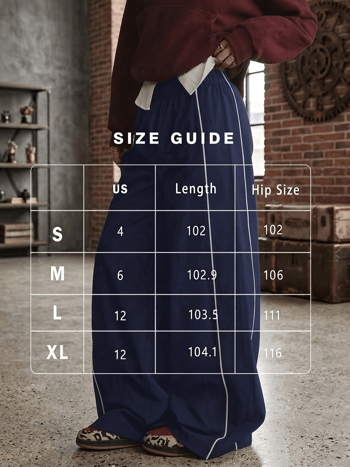 Side Stripe Wide Leg Pants - Navy