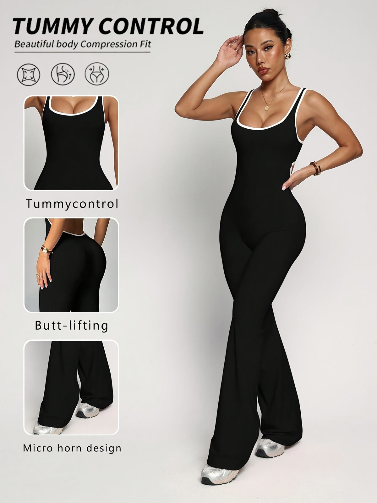 Cut Out Waist Flare Jumpsuit - Black