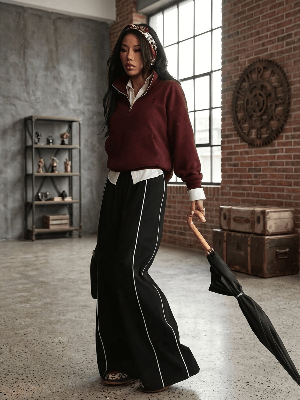 Side Stripe Wide Leg Pants - Black