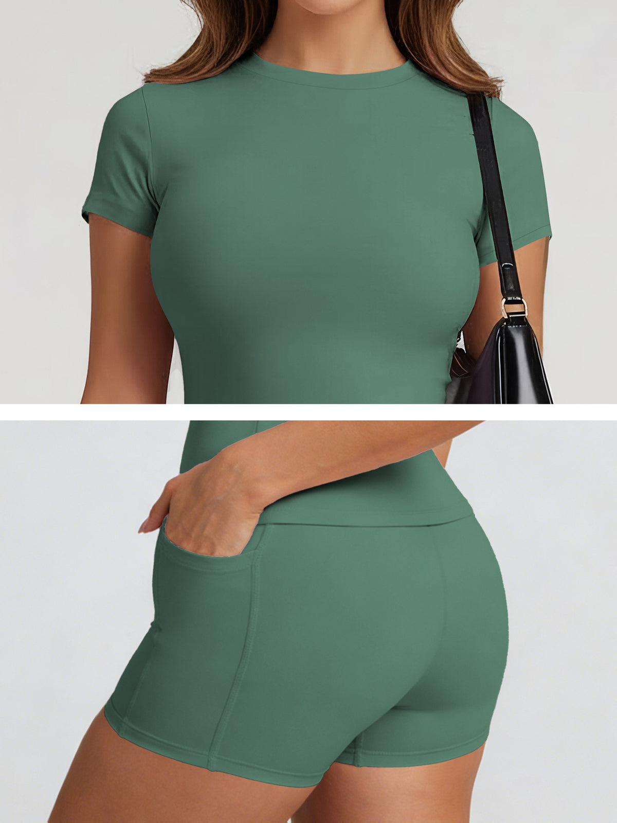 Tummy Control Top & Pocket Shorts Set - King Neptune Green
