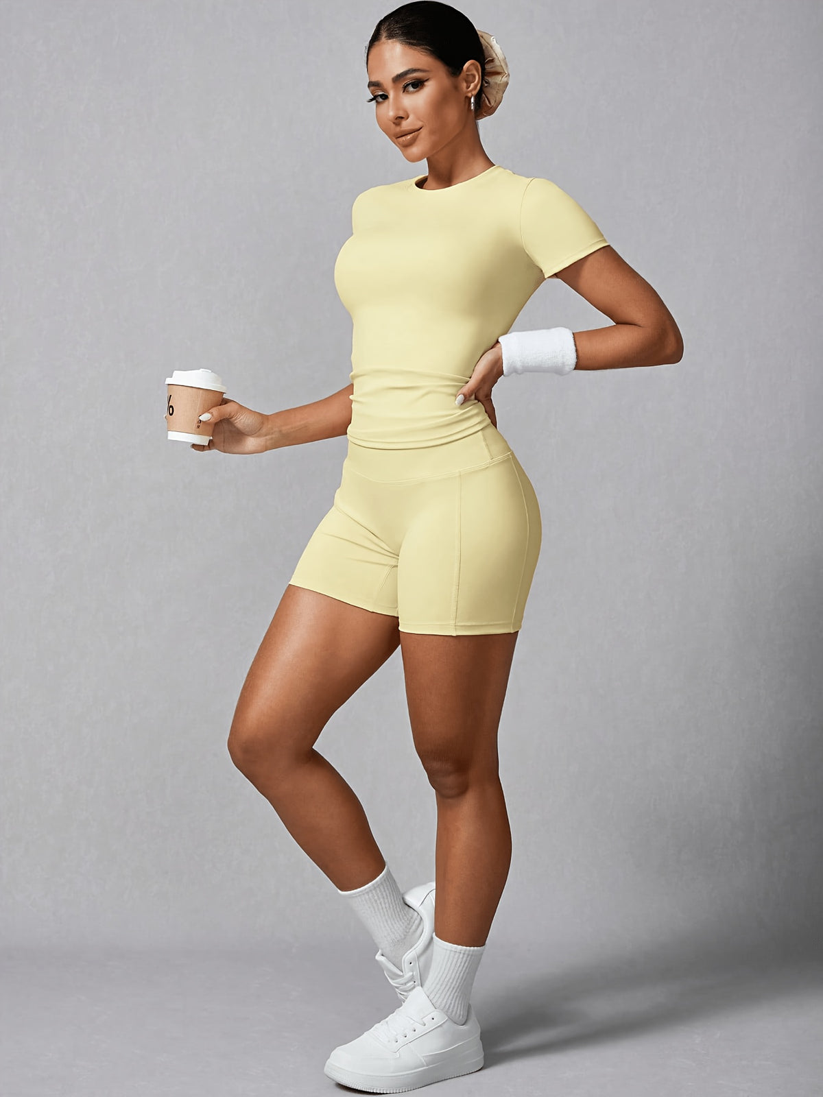 Fitted Tee & Shorts Set - Yellow