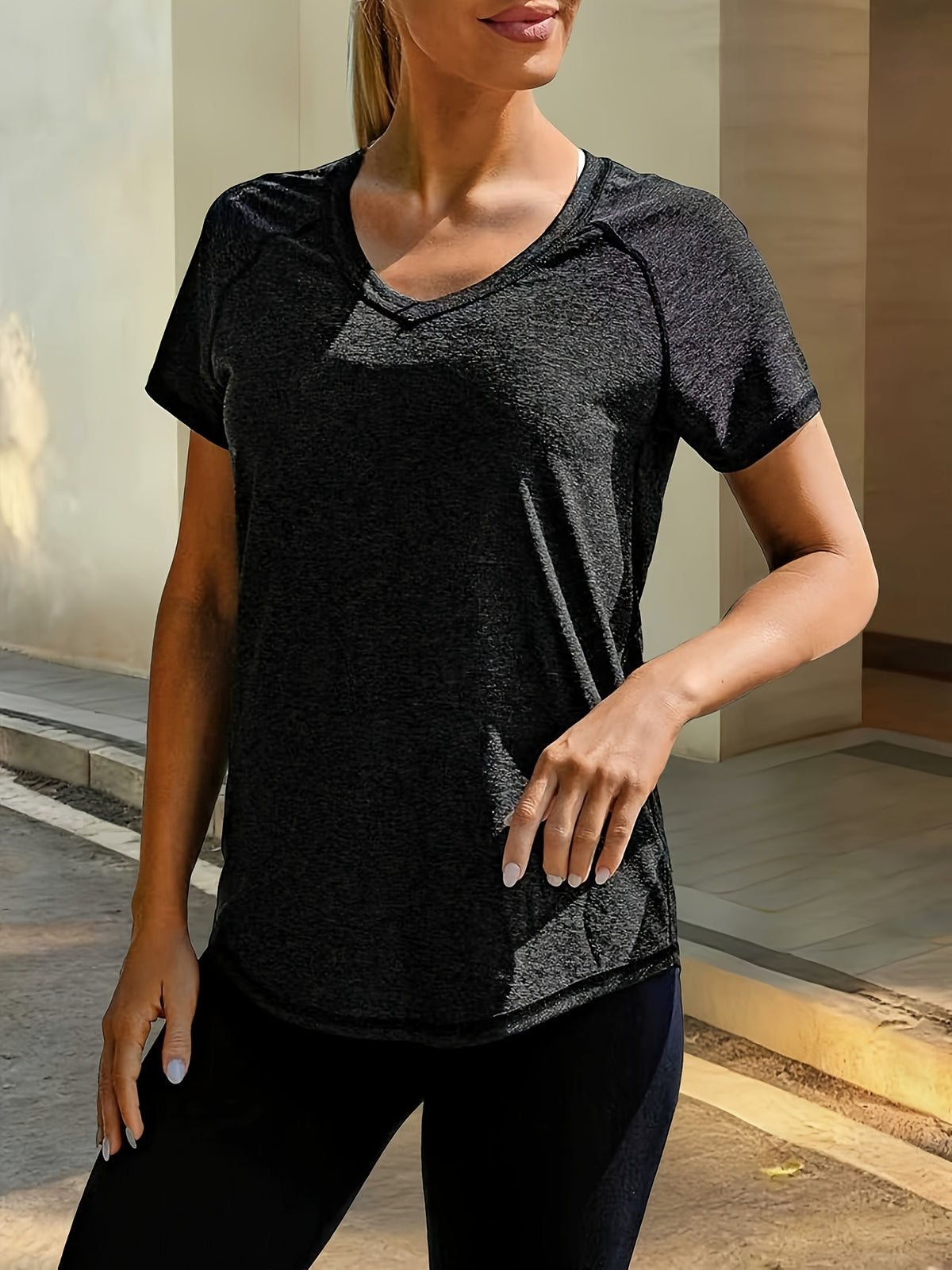 Raglan Sleeve Relaxed Sports Tee - Black Gray