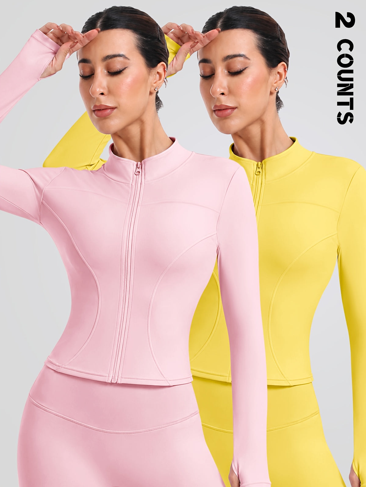 2 Pack Thumbhole Zip Jackets - Pink & Yellow