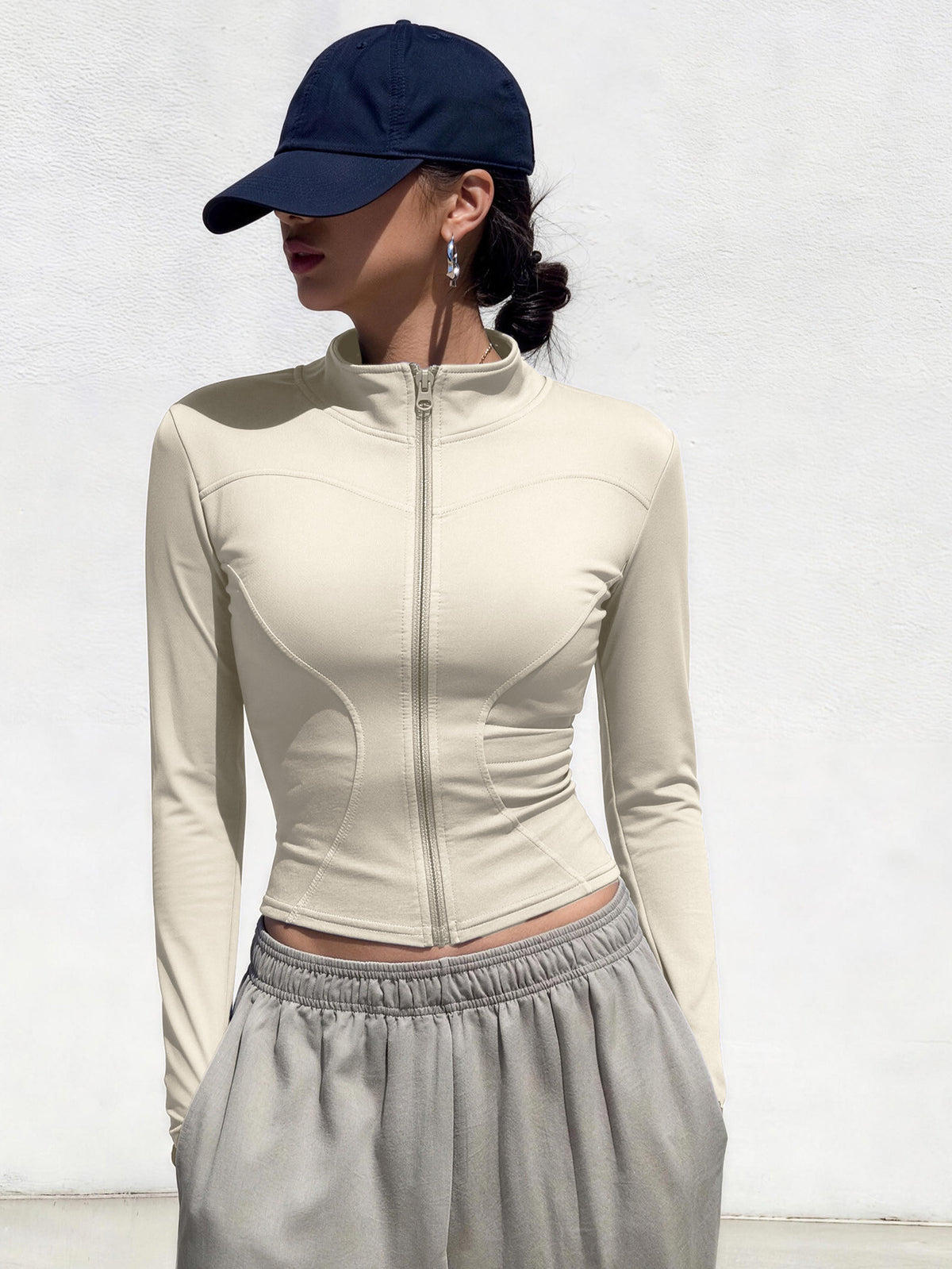 Sweat Wicking Stretch Pilates Jacket - Ivory White