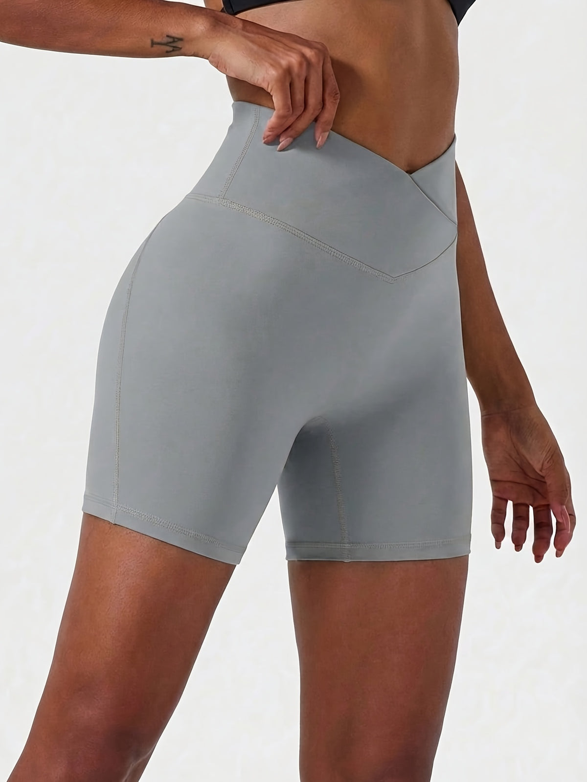 V Waist Biker Shorts - Light Grey