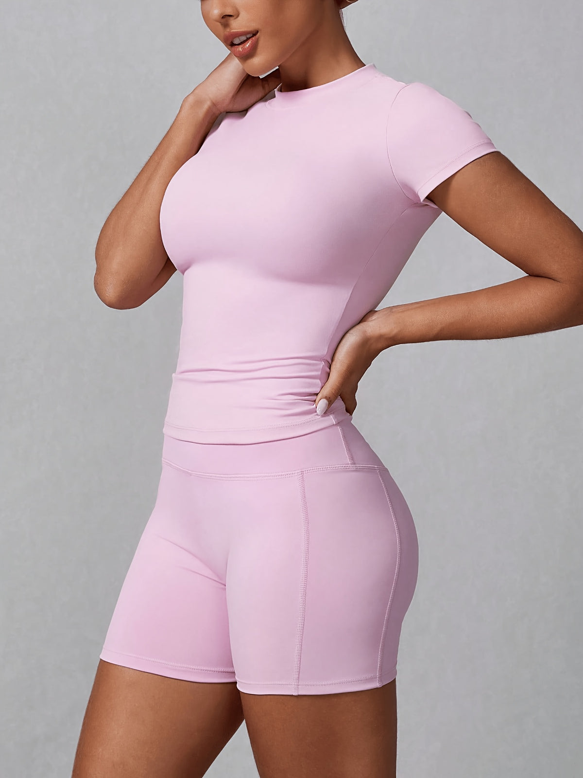 Fitted Tee & Shorts Set - Pink