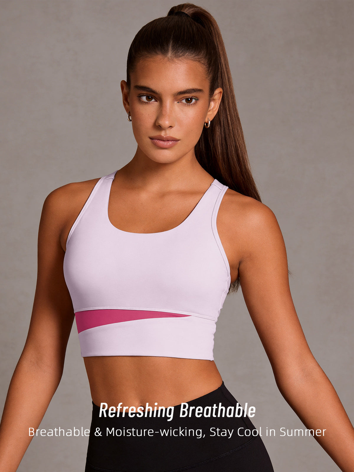 Color Block Strappy Sports Bra - Hot Pink