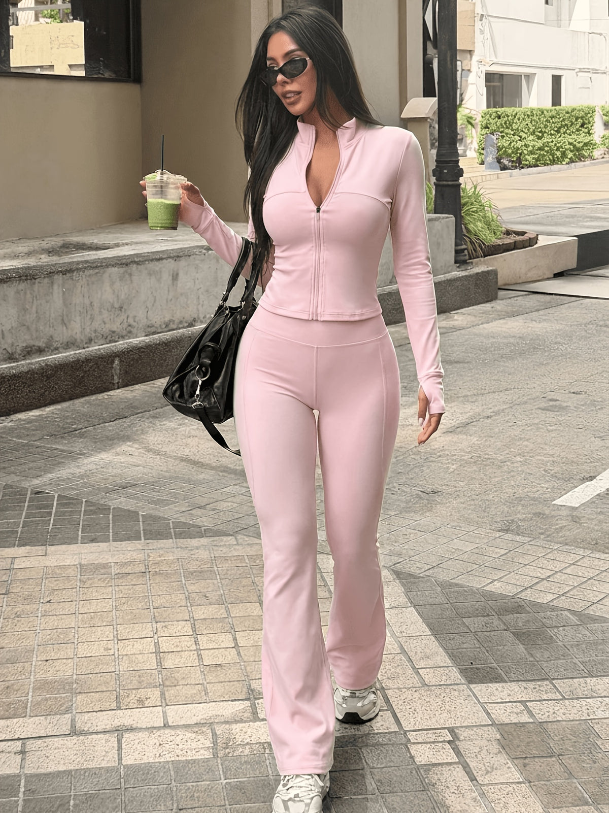 Fleece Zip Jacket & Pants Set - Pink Red