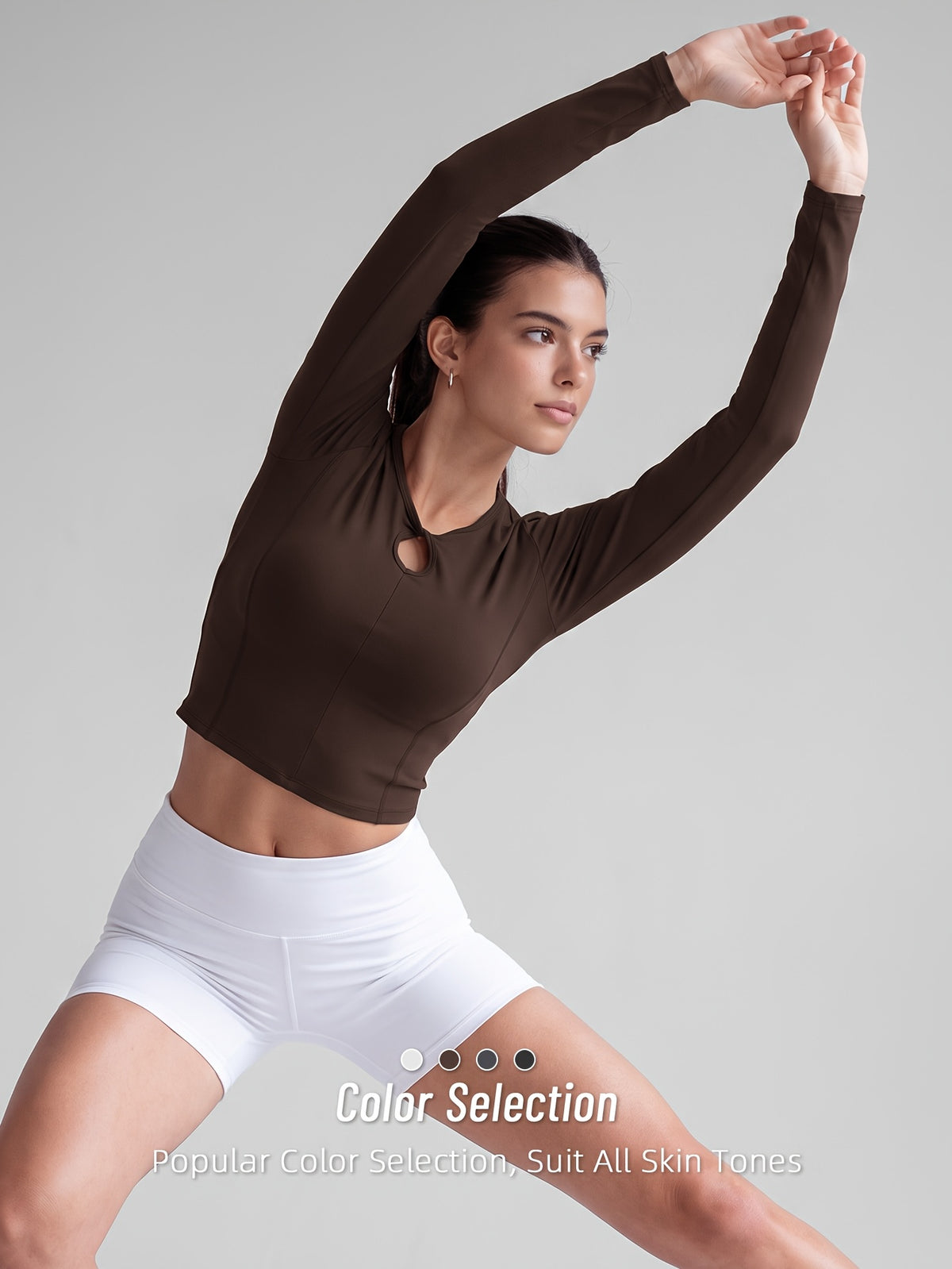 Cutout Twist Knot Long Sleeve Top - Coffee