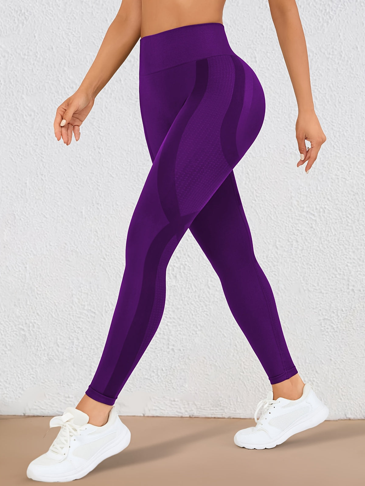 Wide Waistband Lifting Leggings - Purple