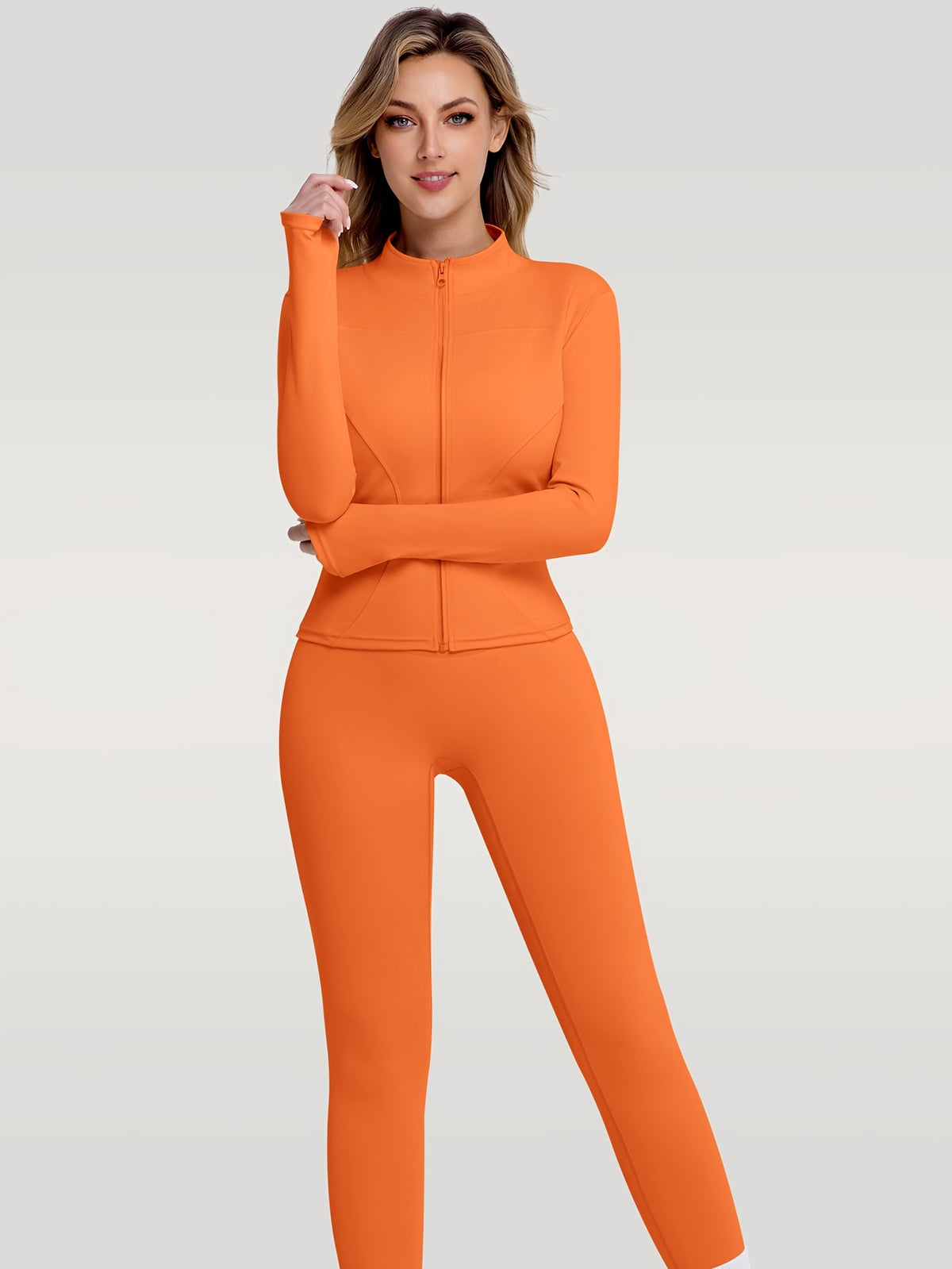 Figure Hugging Jacket & Pants Set - Orange