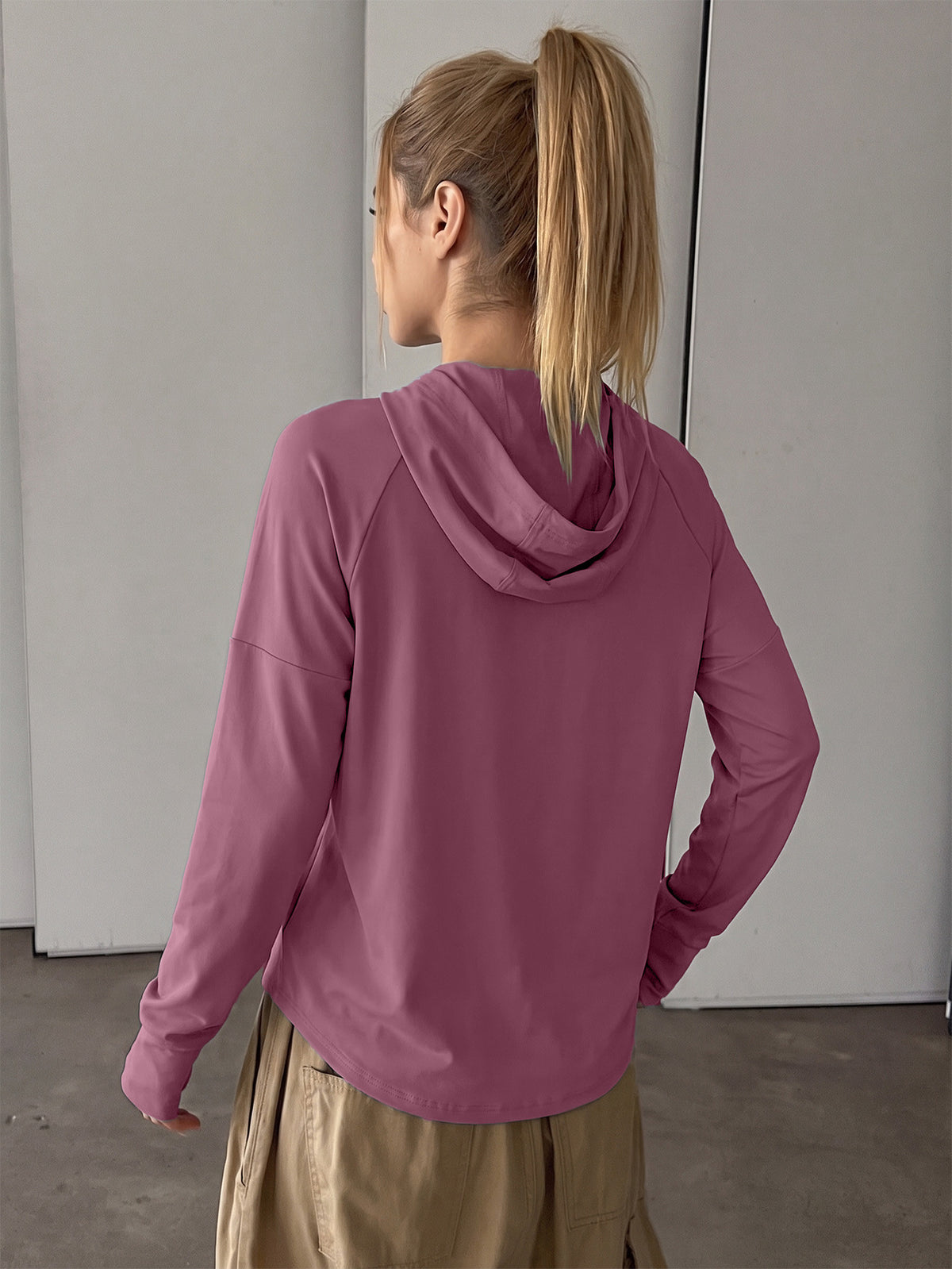 Longline Hooded Thumb Loop Jacket - Fuchsia