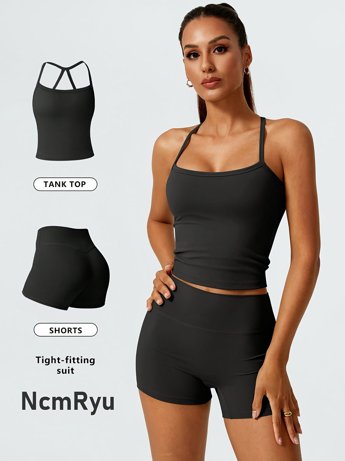 Strappy Back Tank & Shorts Set - Black