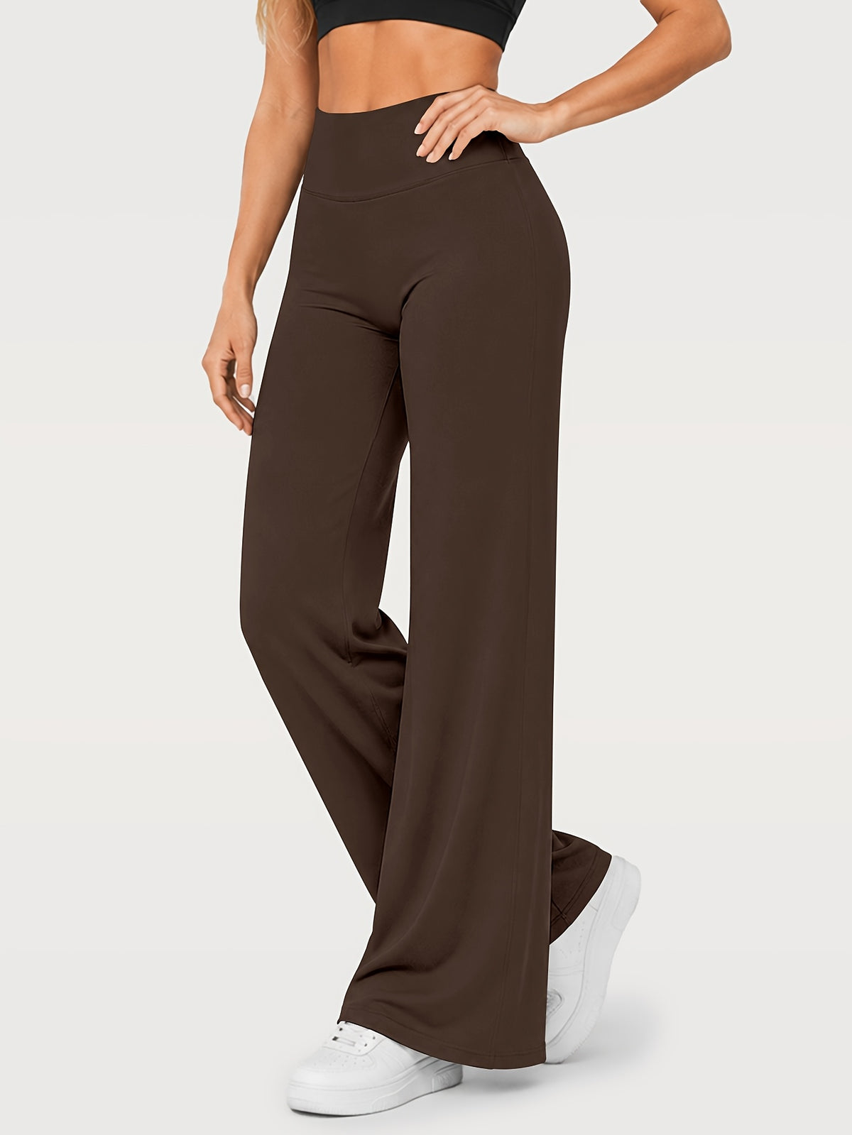 Stretch Straight Leg Yoga Pants - Brown