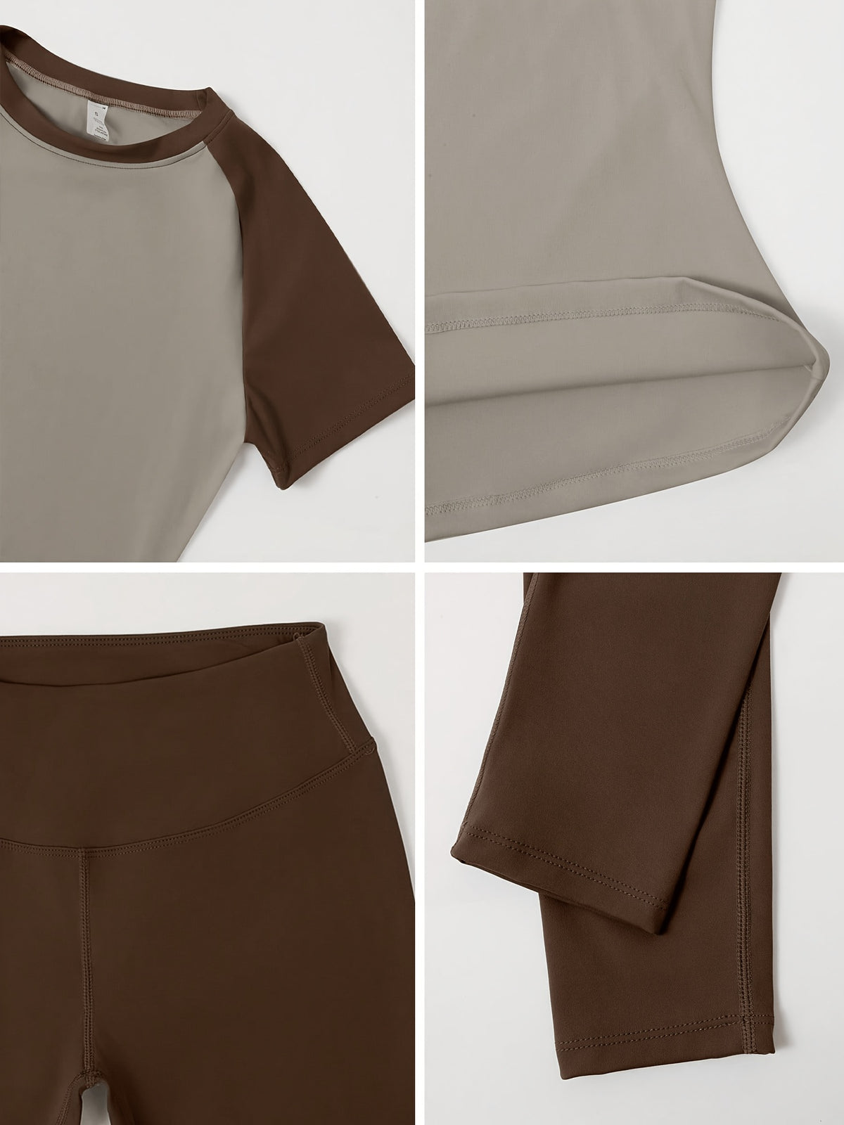 Colour Block Tee & Leggings Set - Coffee & Grey