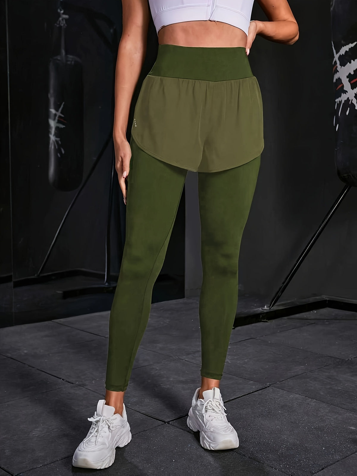 2-in-1 Glitter Polka Dot Sport Pants - Olive