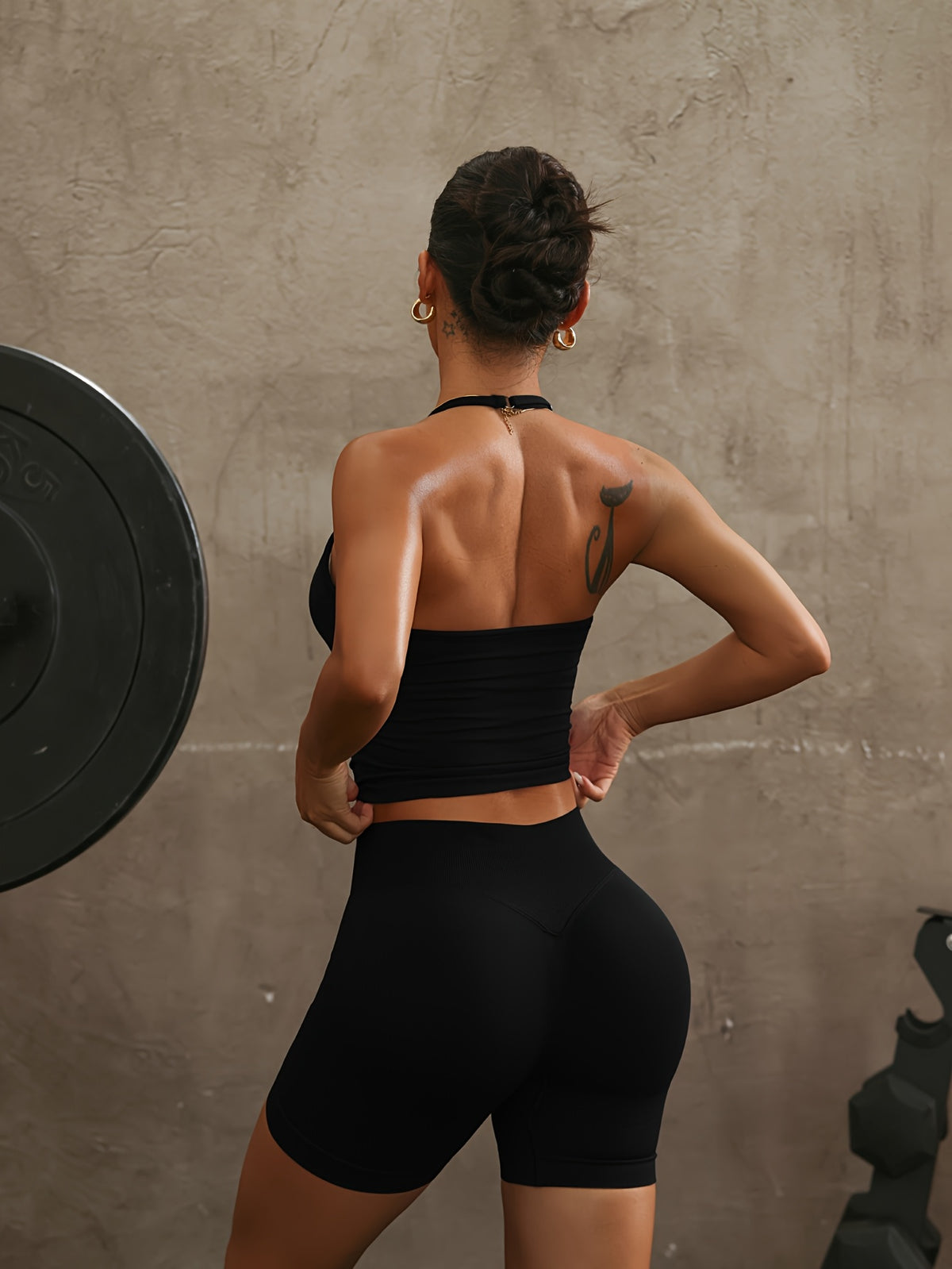 Halter Open Back Vest & Shorts Set - Black
