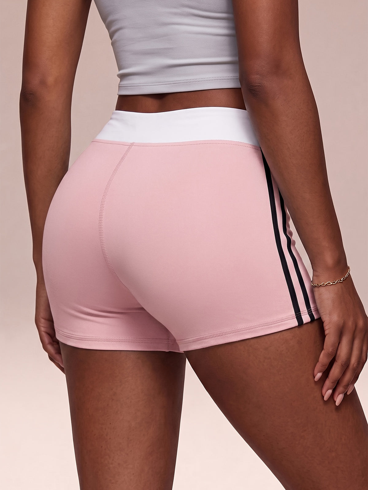 Side Stripe Drawstring Shorts - Pink
