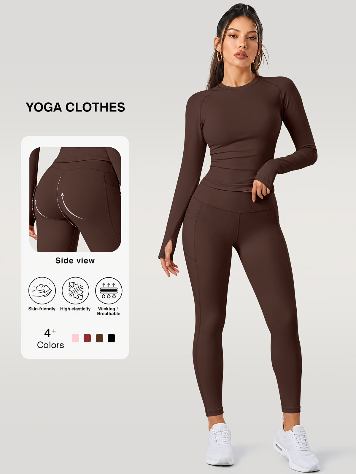 Long Sleeve Top & Leggings Set - Brown
