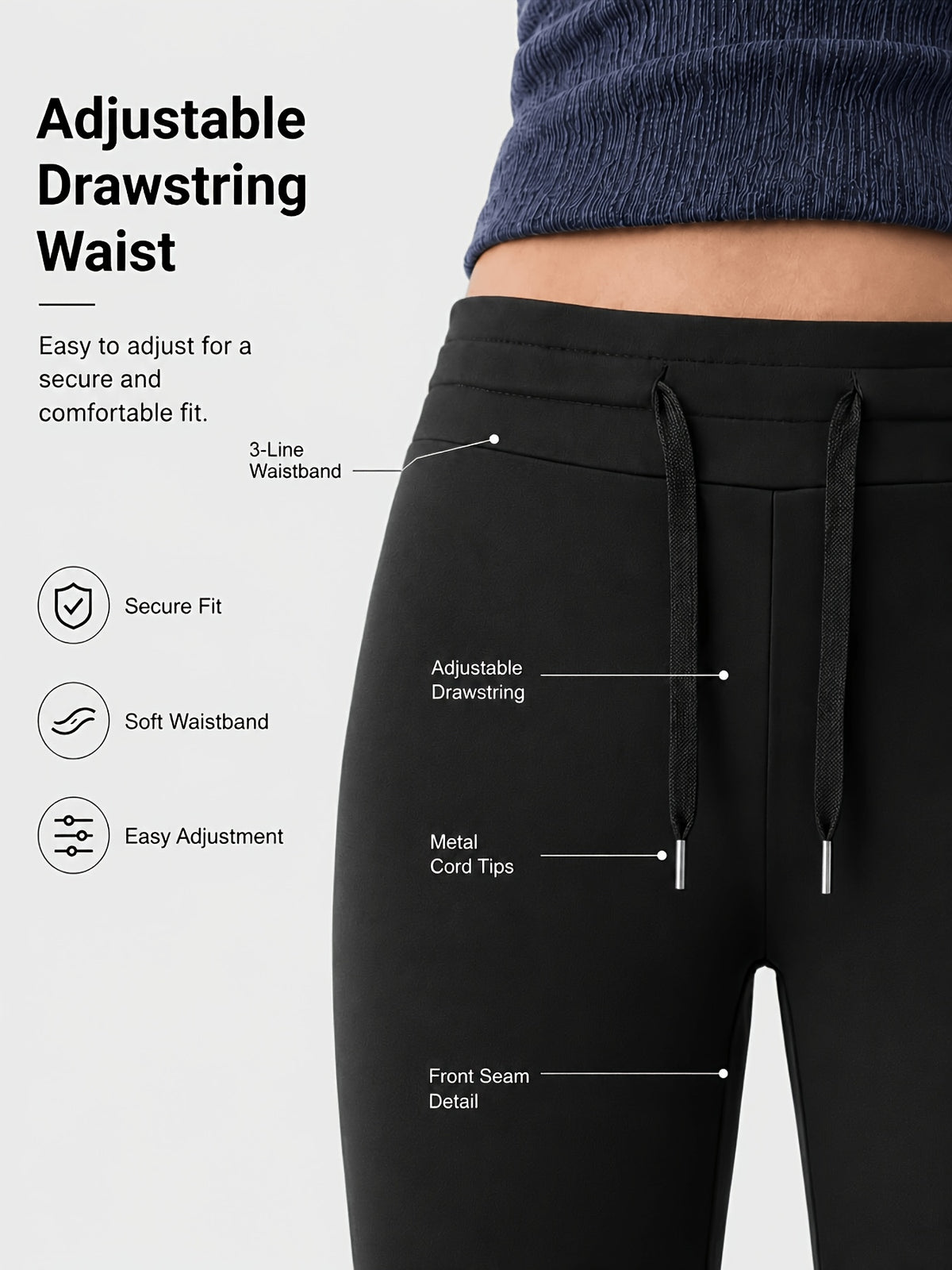 Drawstring Waist Bootcut Flare Leggings - Black