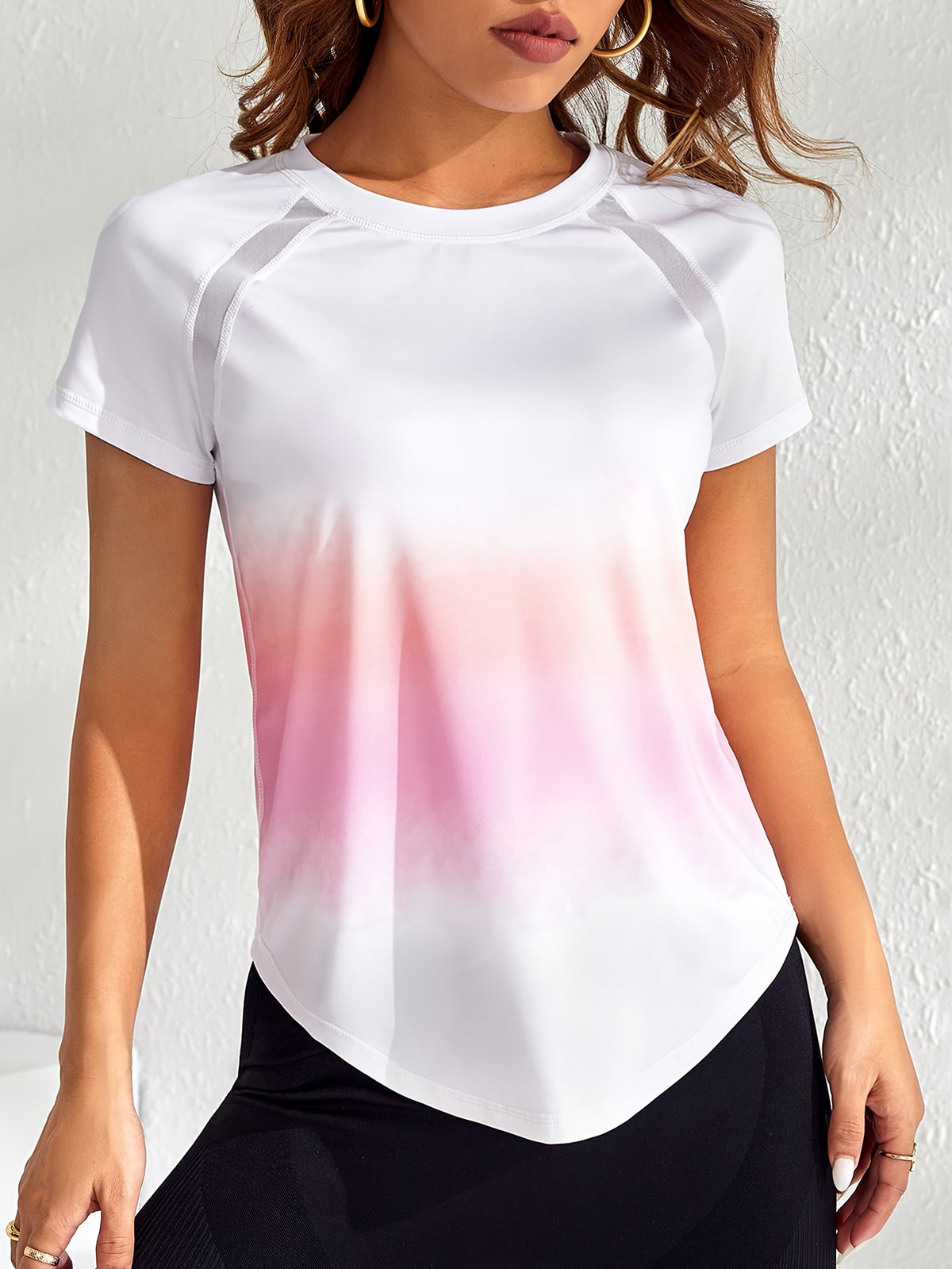 Tie-Dye Mesh Patchwork Sports Tee - Pink Ombre