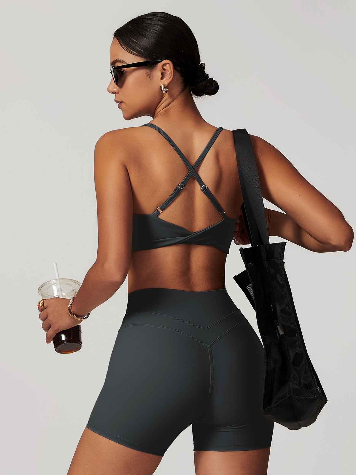 Sculpt Cross Back Two-Piece Set - Grey