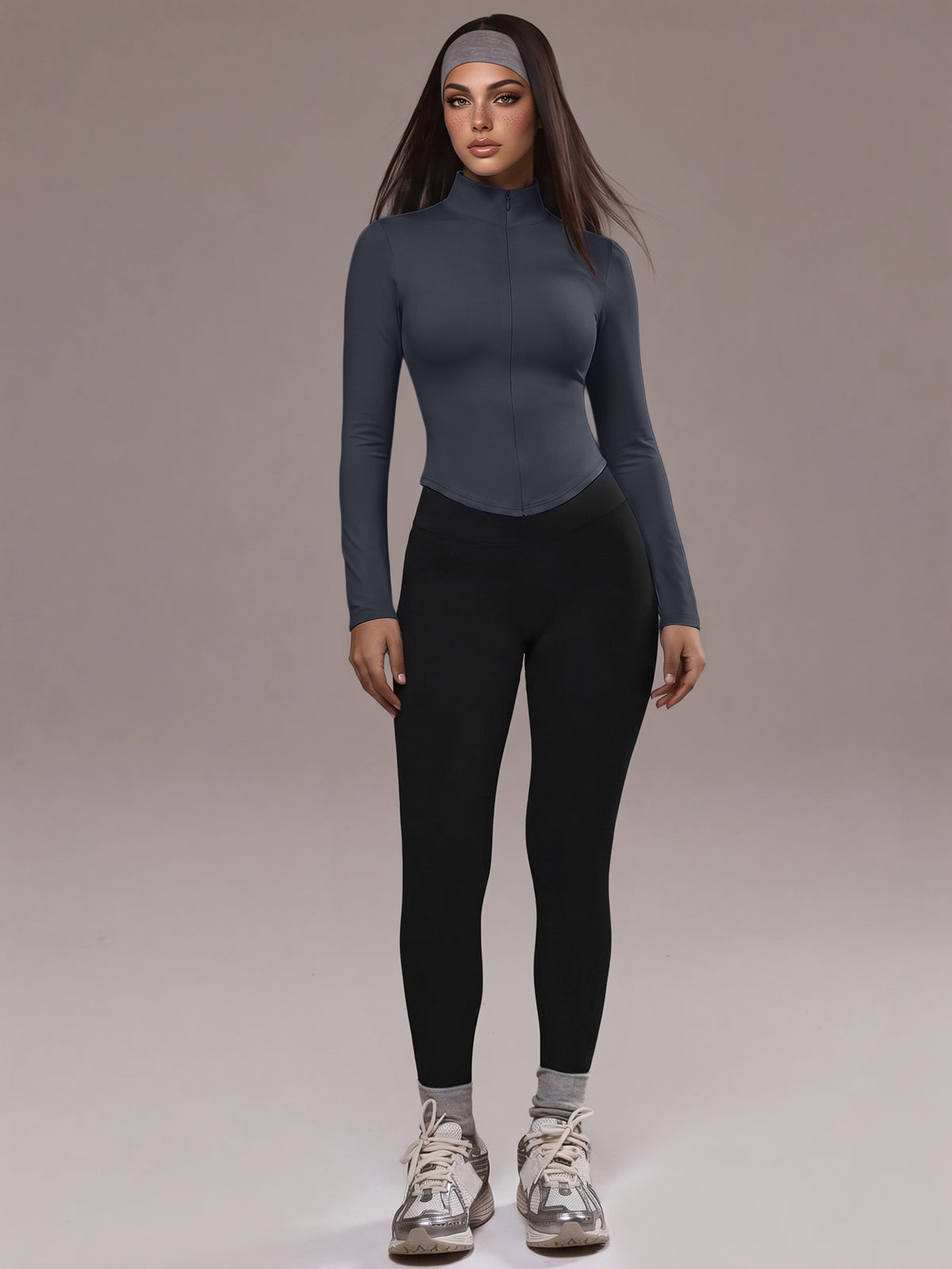 Half Zip Curved Hem Top - Dark Gray