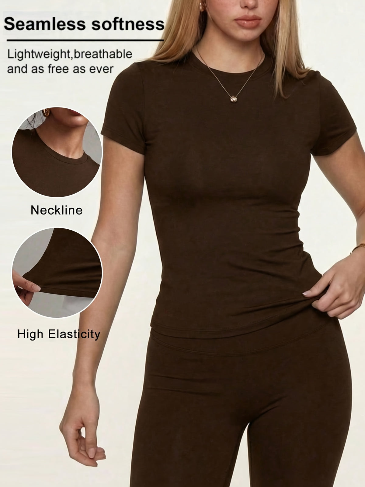 Slim Fit Short Sleeve Sports Tee - Coffee