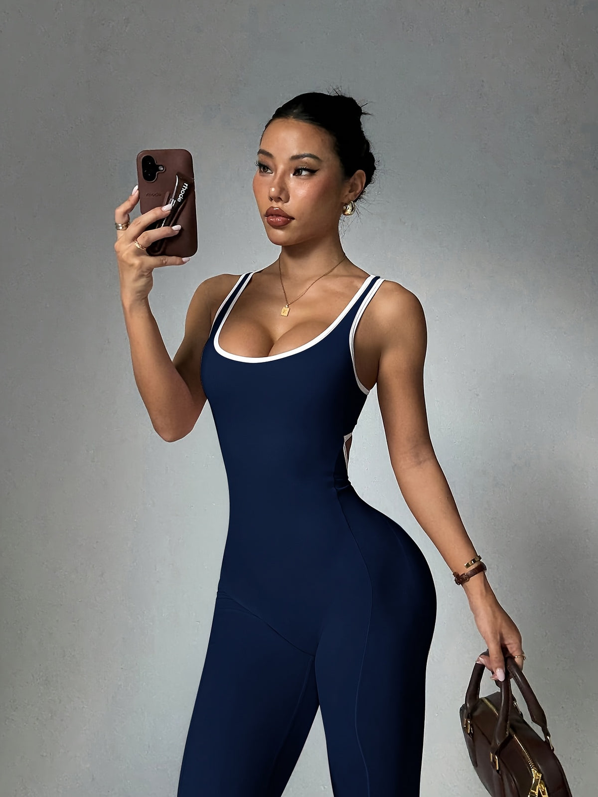 Cut Out Waist Flare Jumpsuit - Navy