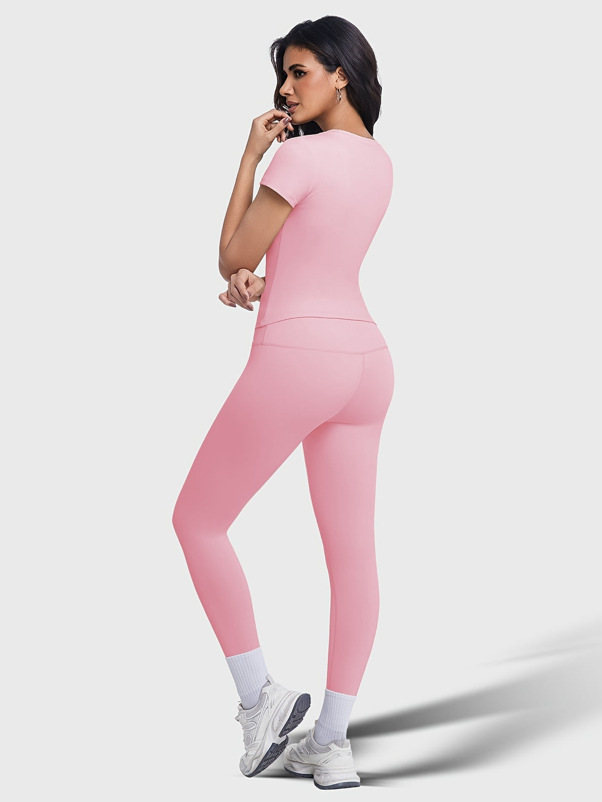 Crew Neck Tee & Leggings Set - Pink